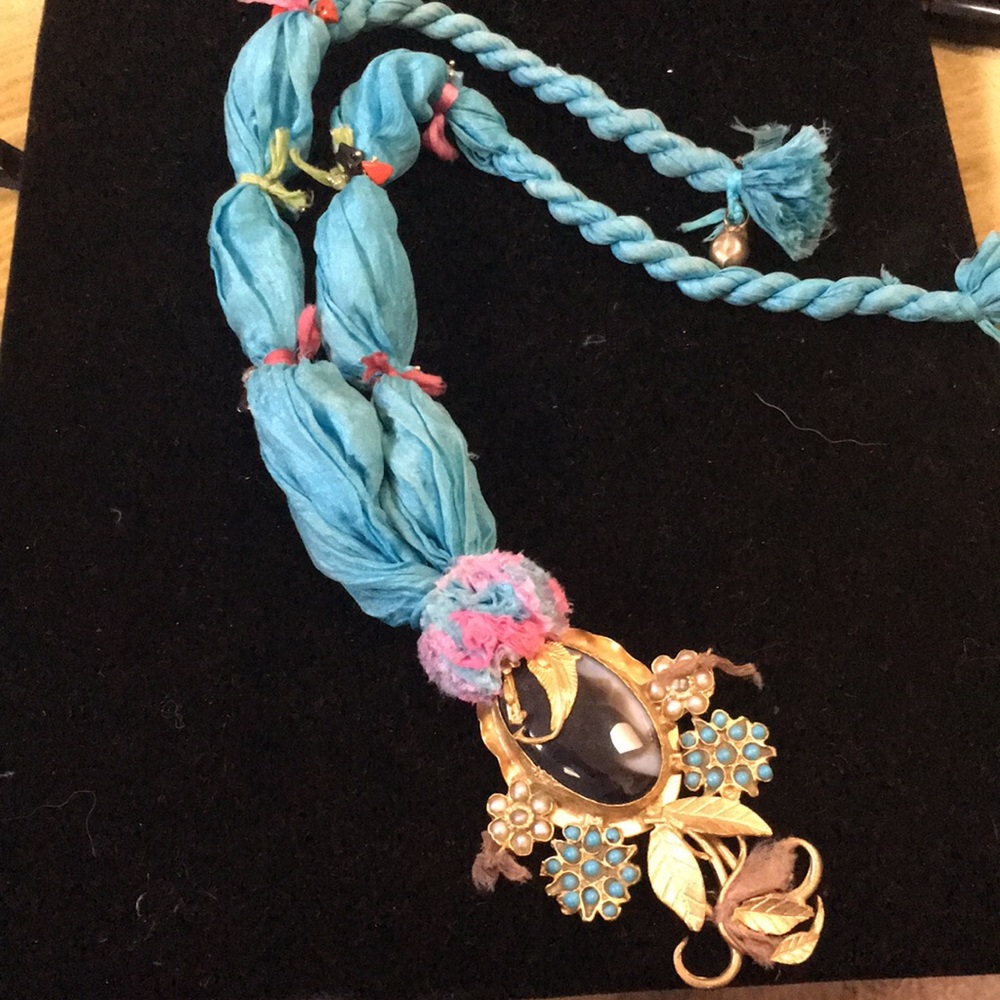 Antique Artisan pennant turquoise silk necklace